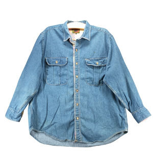Boston Traders Mens Denim Shirt Blue Large Button Front Long Sleeve